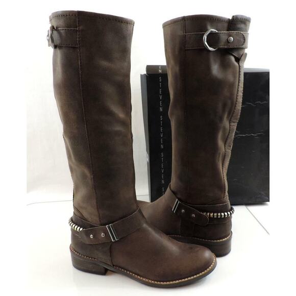 Women's Shoes Steven by Steve Madden Ryley Riding Boots Brown Distressed Size 6 - Picture 2 of 8